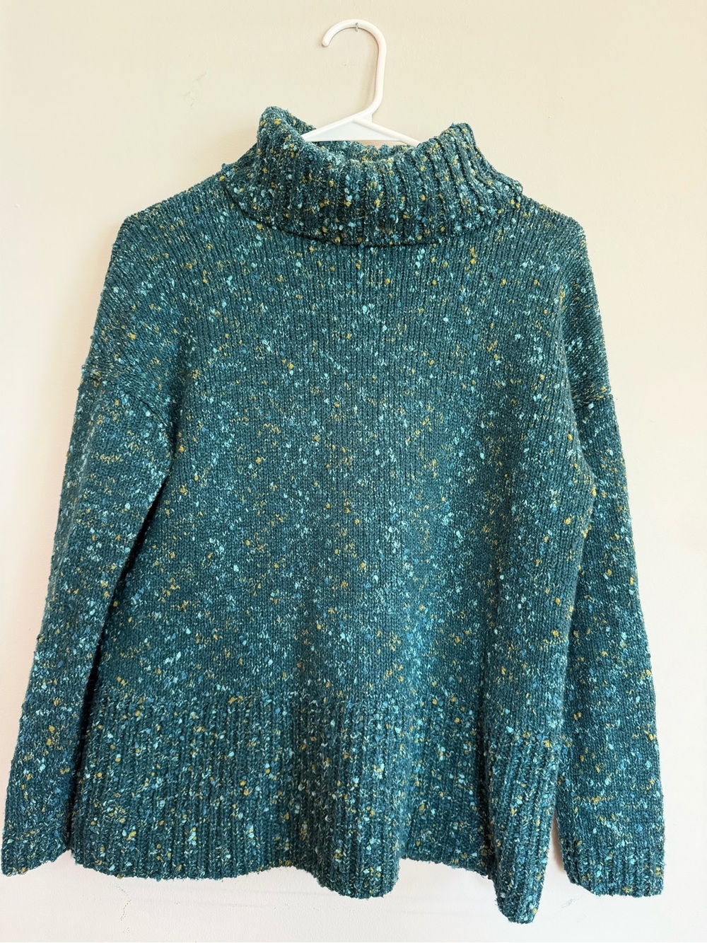 Cozy Speckled Teal Turtleneck Sweater